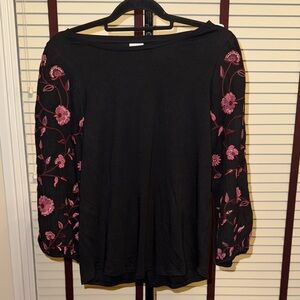 Chico's Black Blouse with Pink Floral Details - NWT - Size 1